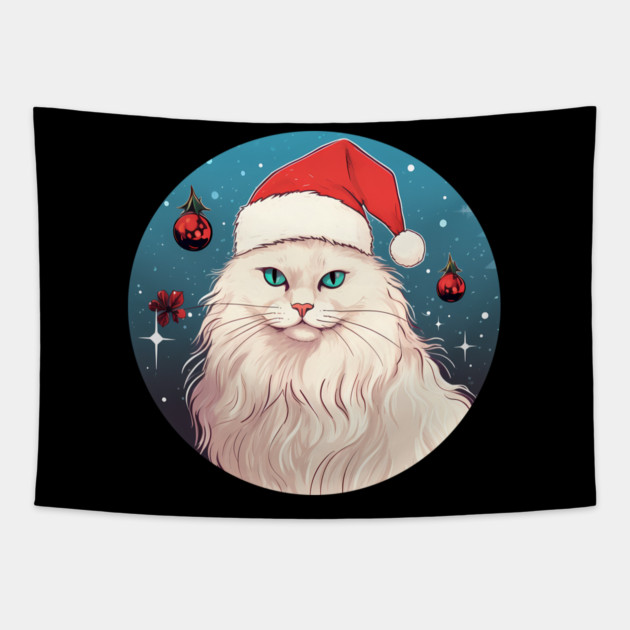Turkish Angora Cat Xmas, Love Cats Tapestry by logiamerch
