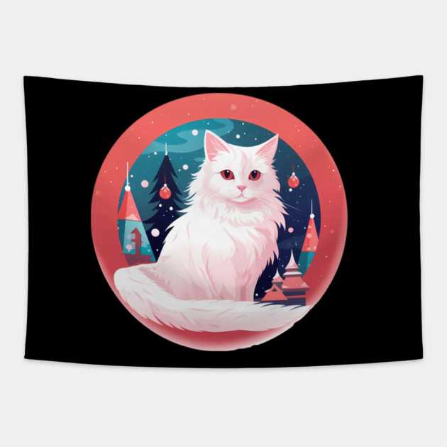 Turkish Angora Cat Xmas, Love Cats Tapestry by logiamerch