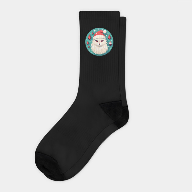 Turkish Angora Cat Xmas, Love Cats Socks by logiamerch