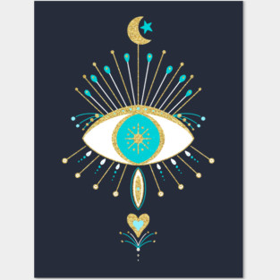 Turquoise and gold mystic eye Posters and Art