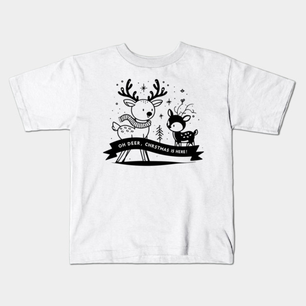 Oh Deer Christmas is Here! Kids T-Shirt by Frank Ring