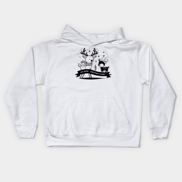 Oh Deer Christmas is Here! Kids Hoodie by Frank Ring