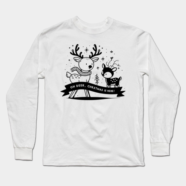 Oh Deer Christmas is Here! Long Sleeve T-Shirt by Frank Ring