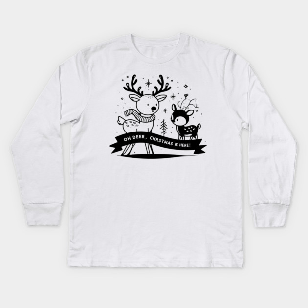Oh Deer Christmas is Here! Kids Long Sleeve T-Shirt by Frank Ring