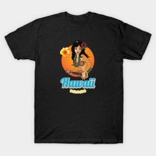 Hula Girl Playing the Ukulele Aloha BLK T-Shirt