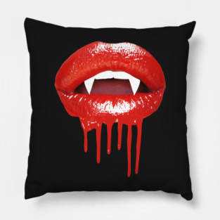 1980s Halloween  Gothic Red Lips Vampire Fangs Pillow
