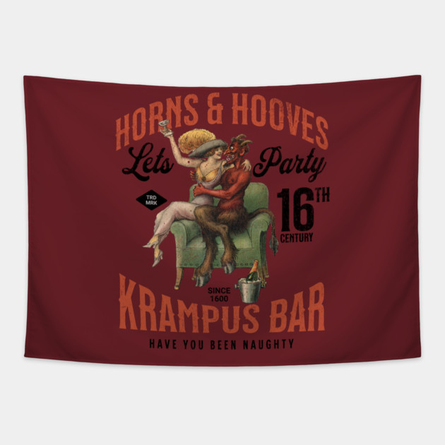 Distressed Horns & Hooves Krampus Bar Lets Party Naughty Christmas Tapestry by Joaddo