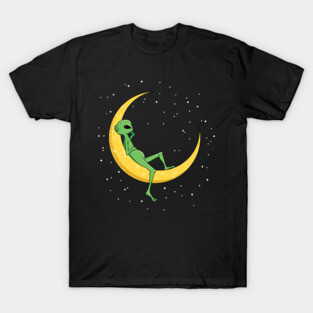 Alien Chilling on Crescent Moon T-Shirt