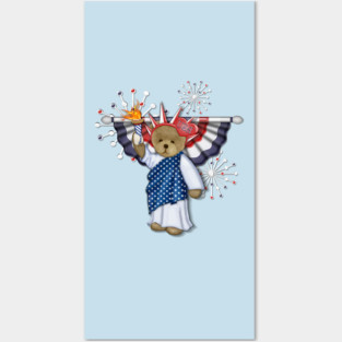 Patriotic Liberty Bear on Blue Posters and Art