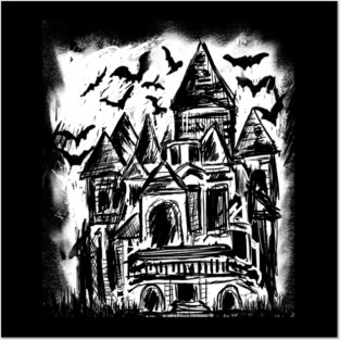 Haunted House Horror Gothic Bat Victorian Mansion Posters and Art