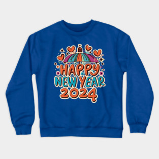 Happy New Year 2024 Funky Love Heart Font Design Crewneck Sweatshirt