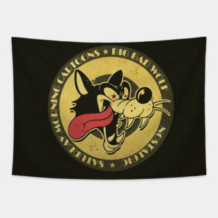 Retro Cartoon Big Wolf Tapestry