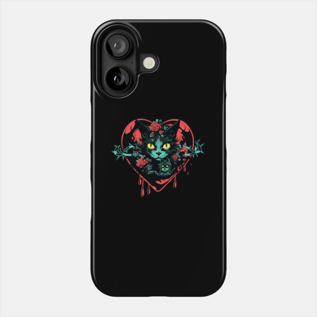Valentine Spooky Cats and Blood Phone Case by HolidayBug