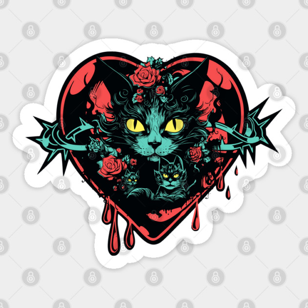 Valentine Spooky Cats and Blood Sticker by HolidayBug