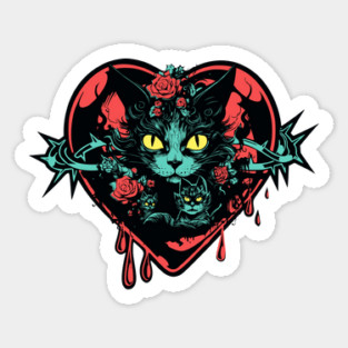 Valentine Spooky Cats and Blood Sticker
