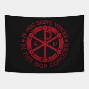 In Hoc Signo Vinces | In this Sign Conquer | Chi Rho | Red on Black Tapestry