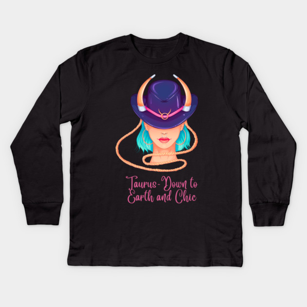 Taurus Birth Sign Kids Long Sleeve T-Shirt by BirdsnStuff