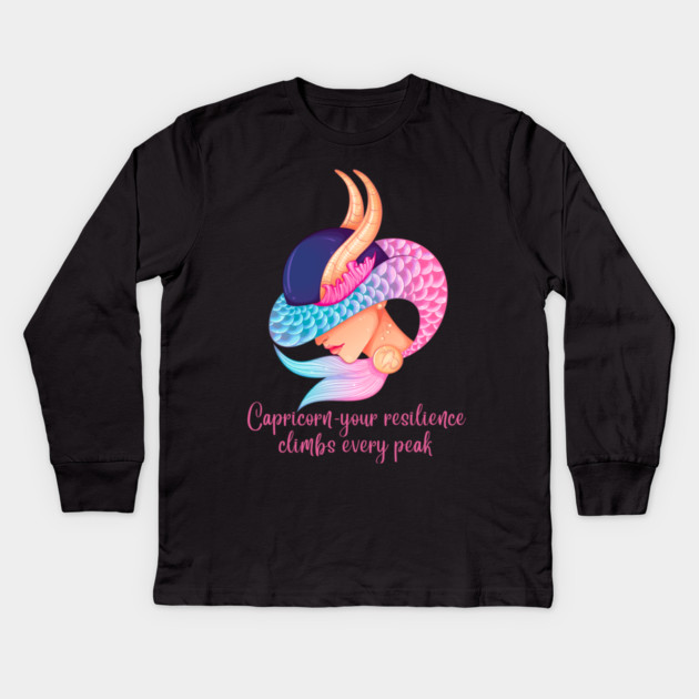 Capricorn Birth Sign Kids Long Sleeve T-Shirt by BirdsnStuff