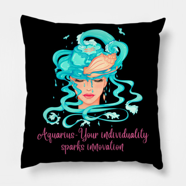 Aquarius Birth Sign Pillow by BirdsnStuff