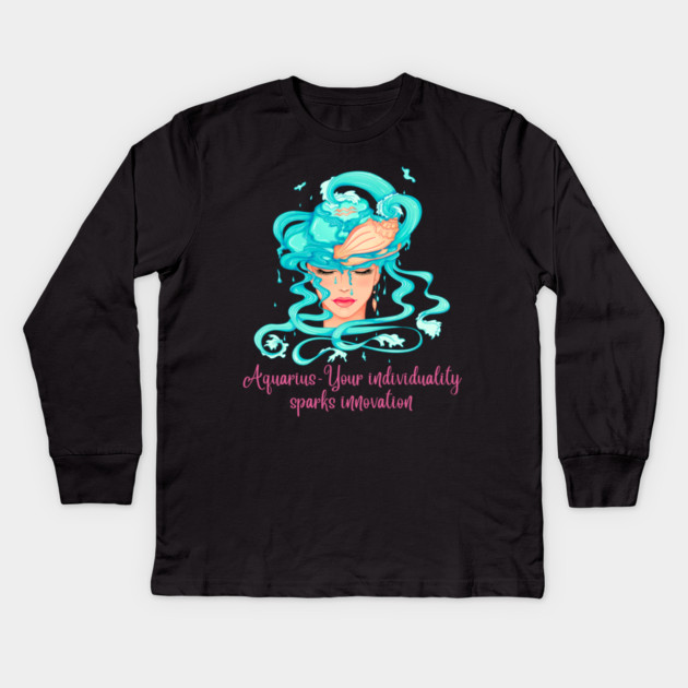 Aquarius Birth Sign Kids Long Sleeve T-Shirt by BirdsnStuff