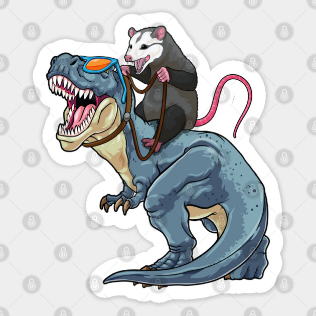 Opossum Outrider: Dino-Riding Daredevil Sticker by GoshWow®