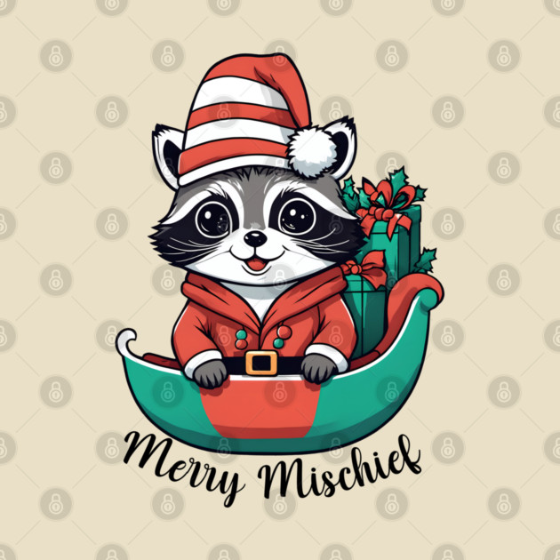 Merry Mischief Raccoon Christmas Sleigh Tee by WolfMerrik
