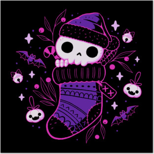 Creepy Cute Christmas Stocking Skull Posters and Art