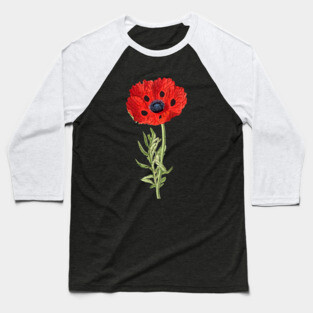 RED POPPY IN BLACK Baseball T-Shirt