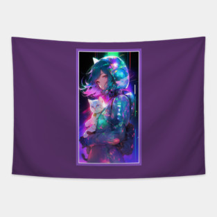 Anime Sci-Fi Cat Girl | Quality Anime Girl Artwork | Manga Girl Anime Art Tapestry