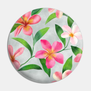 Tropical plumeria flowers and leaves watercolor seamless pattern. Exotic pink flowers composition. Colorful floral summer arrangement on textural background Pin
