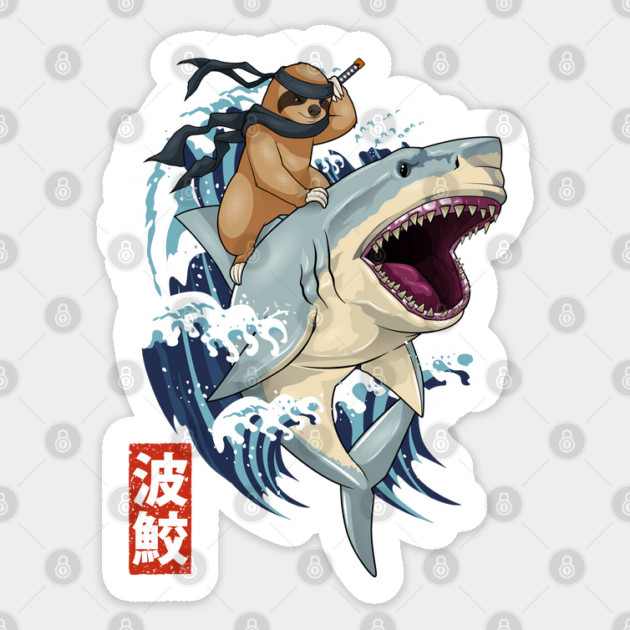 Samurai Sloth on Shark Wave Sticker by GoshWow®