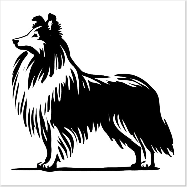 This is a simple black ink drawing of a Sheltie dog Stick Figure