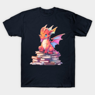 Book Lover Cute Red Dragon T-Shirt