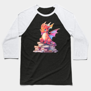 Book Lover Cute Red Dragon Baseball T-Shirt