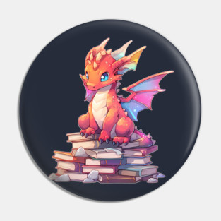Book Lover Cute Red Dragon Pin