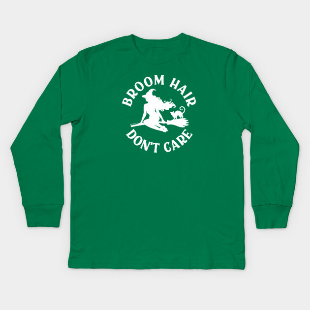Broom Hair Don't Care Funny Pagan Wiccan Cheeky Witch® Kids Long Sleeve T-Shirt by Cheeky Witch