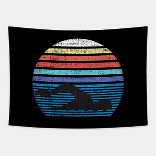 Funny Vintage Retro Swim Swimmer Swimming 80s Tapestry