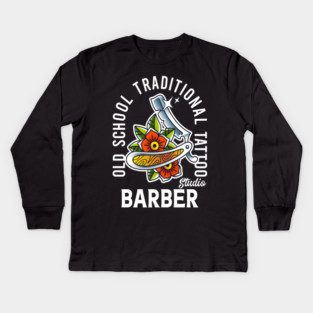 old school traditional tattoo barber shop Kids Long Sleeve T-Shirt