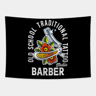 old school traditional tattoo barber shop Tapestry