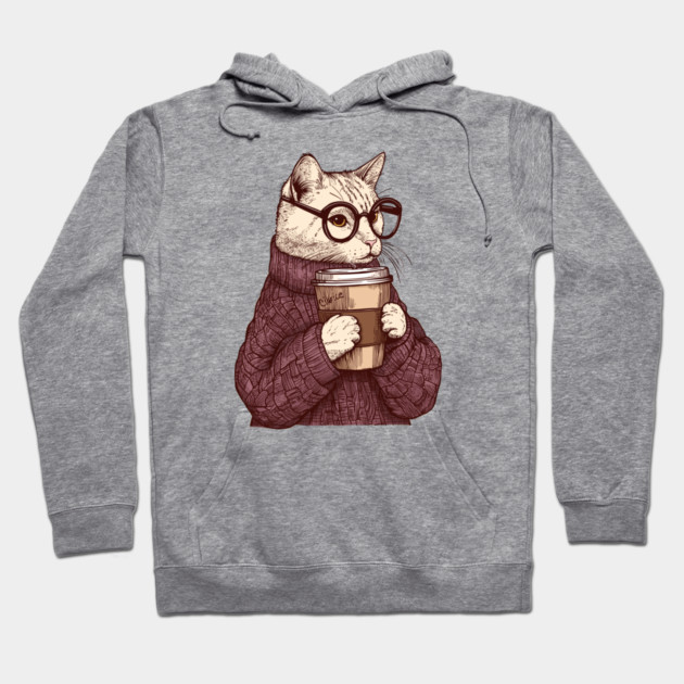 Sophisticated Coffee Cat Hoodie by KilkennyCat Art