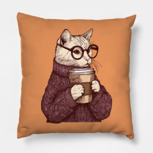 Sophisticated Coffee Cat Pillow