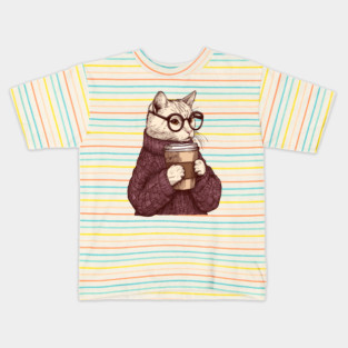 Sophisticated Coffee Cat Kids T-Shirt