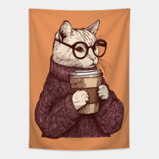 Sophisticated Coffee Cat Tapestry