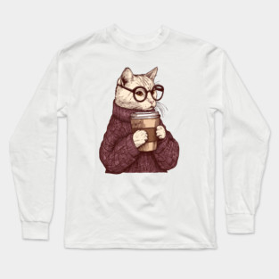 Sophisticated Coffee Cat Long Sleeve T-Shirt