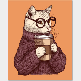 Sophisticated Coffee Cat Posters and Art