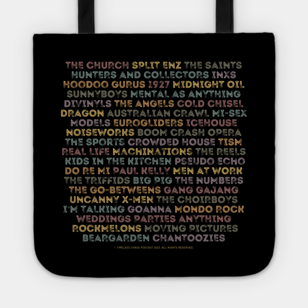 Aussie 80s Bands Tee Tote by Timeless Chaos