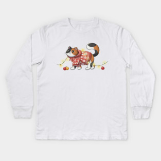 Festive Calico Cat Kids Long Sleeve T-Shirt