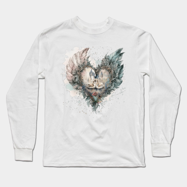 Fairytale Swans in Feathered Heart Long Sleeve T-Shirt by HolidayBug