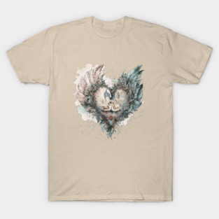 Fairytale Swans in Feathered Heart T-Shirt
