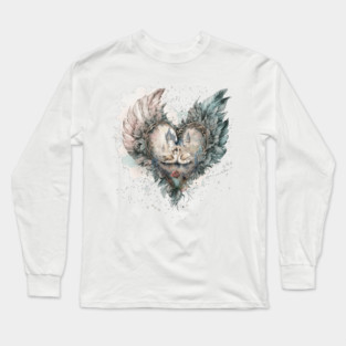 Fairytale Swans in Feathered Heart Long Sleeve T-Shirt
